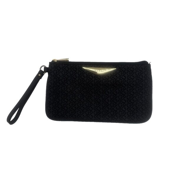 GUESS LOGO black and gold hardware soft case clutch embossed G Faux leather - Picture 2 of 11